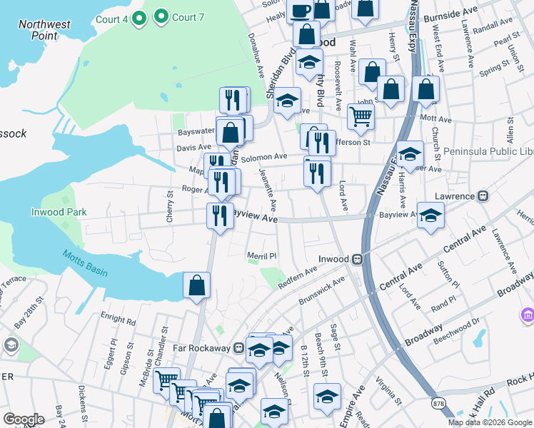 map of restaurants, bars, coffee shops, grocery stores, and more near 86 Saint George Place in Inwood