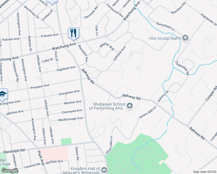 map of restaurants, bars, coffee shops, grocery stores, and more near 1061 Rahway Road in Plainfield