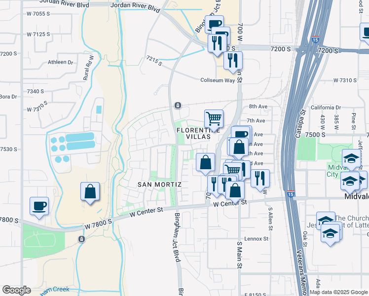 map of restaurants, bars, coffee shops, grocery stores, and more near 882 Chianti Place in Midvale