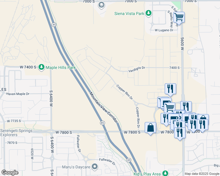 map of restaurants, bars, coffee shops, grocery stores, and more near 6036 West Sapphire Street in West Jordan