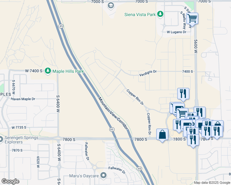 map of restaurants, bars, coffee shops, grocery stores, and more near 6073 West Esker Terrace Lane in West Jordan