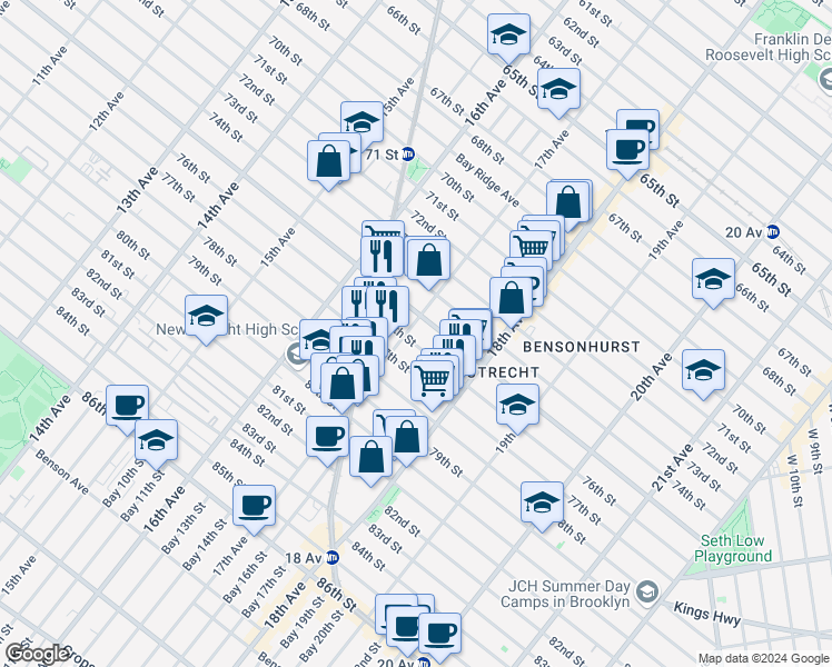 map of restaurants, bars, coffee shops, grocery stores, and more near 7517 17th Avenue in Brooklyn