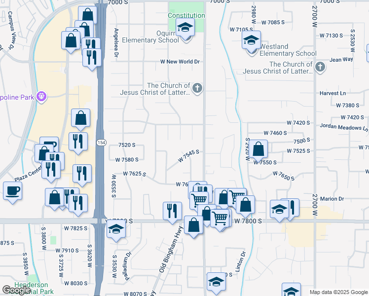 map of restaurants, bars, coffee shops, grocery stores, and more near 7543 South 3270 West in West Jordan