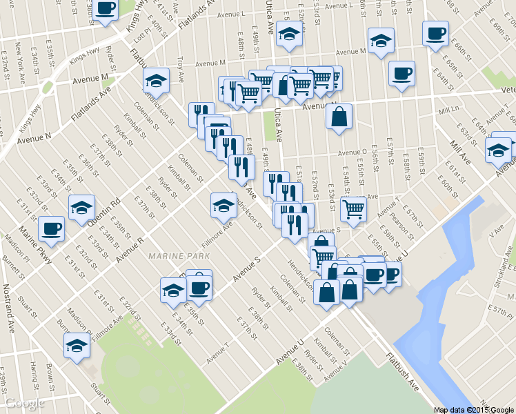 map of restaurants, bars, coffee shops, grocery stores, and more near 2286 Flatbush Avenue in Brooklyn
