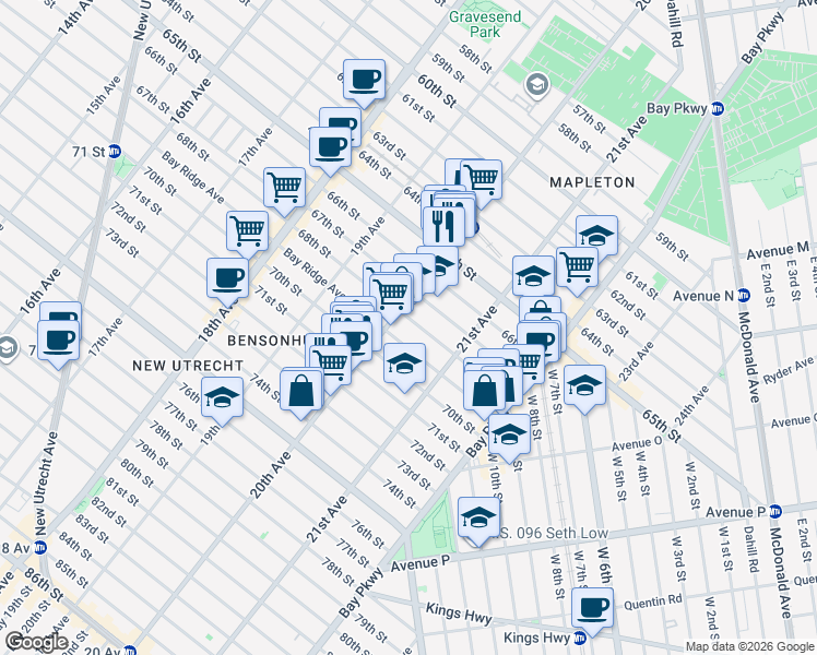 map of restaurants, bars, coffee shops, grocery stores, and more near 2023 Bay Ridge Avenue in Brooklyn