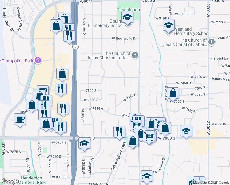 map of restaurants, bars, coffee shops, grocery stores, and more near 3352 Springbrook Drive in West Jordan