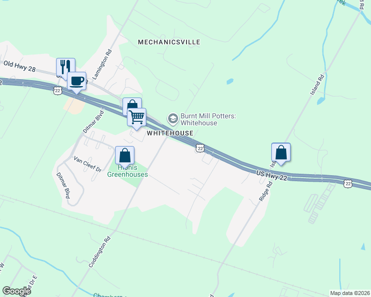 map of restaurants, bars, coffee shops, grocery stores, and more near 3625 U.S. 22 in Somerville
