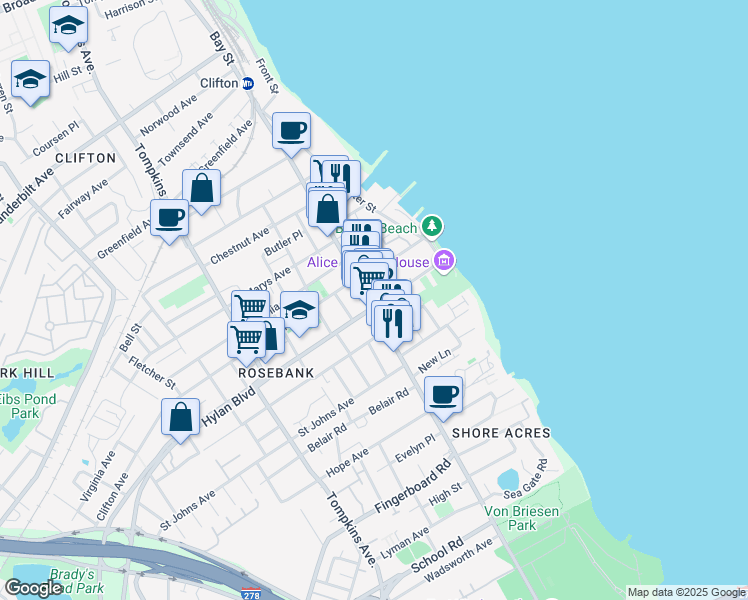 map of restaurants, bars, coffee shops, grocery stores, and more near in Staten Island