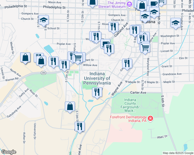map of restaurants, bars, coffee shops, grocery stores, and more near 1011 South Drive in Indiana