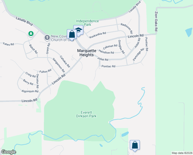 map of restaurants, bars, coffee shops, grocery stores, and more near 221 Frontenac Rd in Marquette Heights