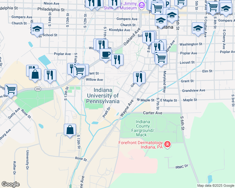 map of restaurants, bars, coffee shops, grocery stores, and more near 657 Pratt Drive in Indiana