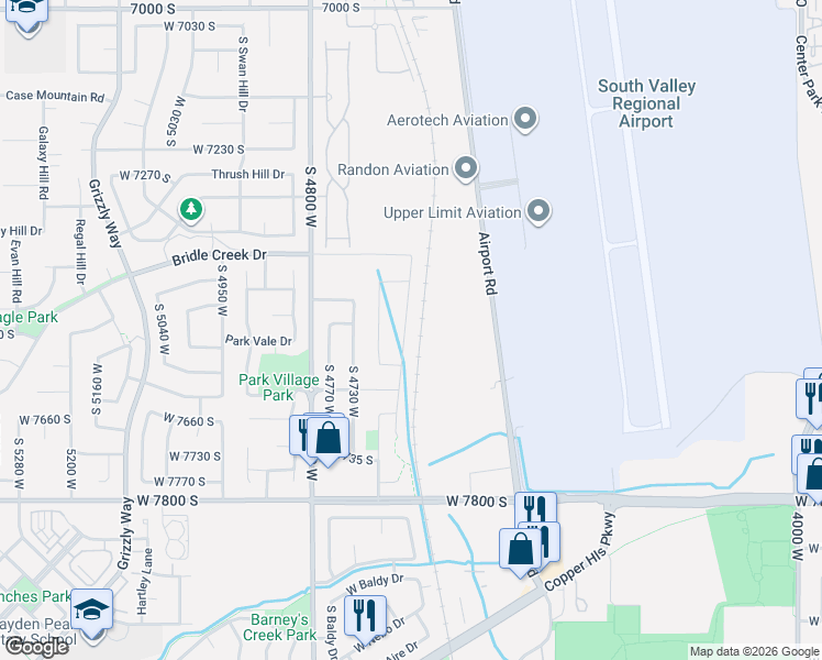 map of restaurants, bars, coffee shops, grocery stores, and more near 7523 Wood Farms Drive in West Jordan