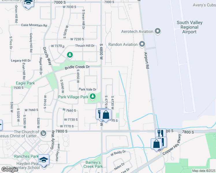 map of restaurants, bars, coffee shops, grocery stores, and more near 7562 South 4770 West in West Jordan