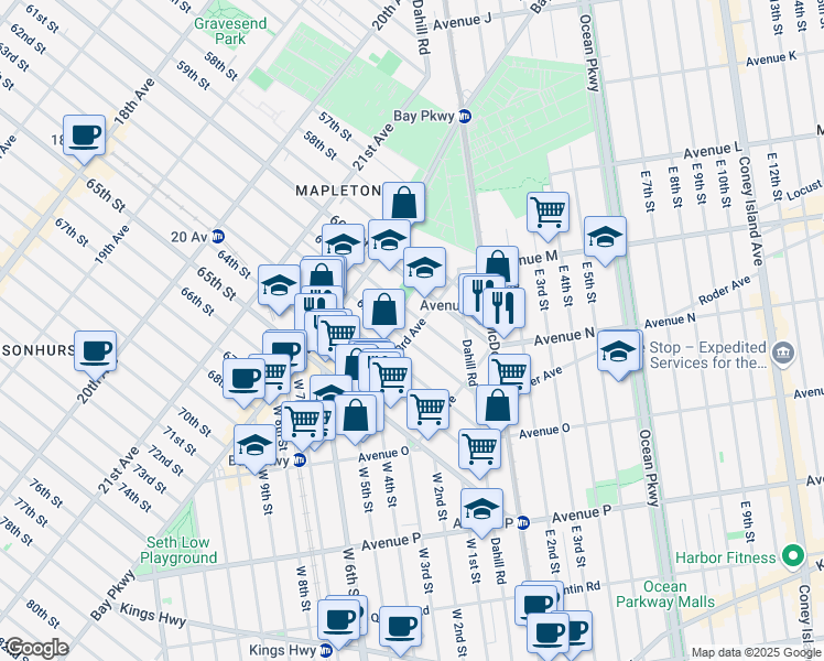 map of restaurants, bars, coffee shops, grocery stores, and more near 2311 62nd Street in Brooklyn