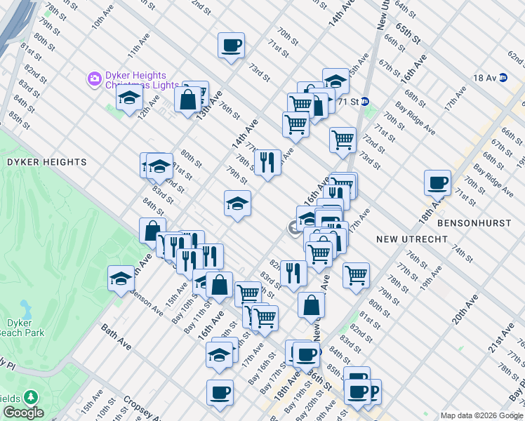 map of restaurants, bars, coffee shops, grocery stores, and more near 1529 81st Street in Brooklyn