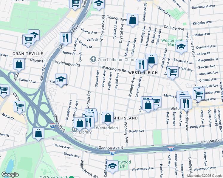 map of restaurants, bars, coffee shops, grocery stores, and more near 293 Collfield Avenue in Staten Island