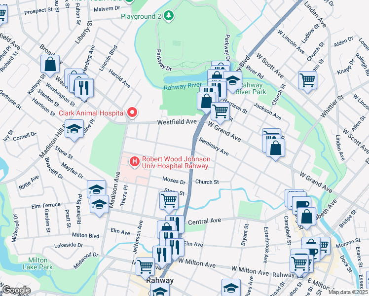 map of restaurants, bars, coffee shops, grocery stores, and more near 1507 New Jersey 27 in Rahway