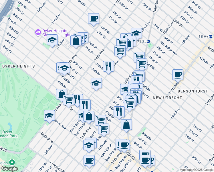 map of restaurants, bars, coffee shops, grocery stores, and more near 1529 81st Street in Brooklyn
