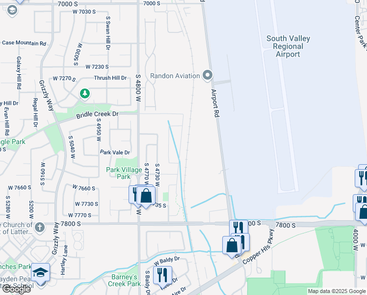 map of restaurants, bars, coffee shops, grocery stores, and more near 7523 Wood Farms Drive in West Jordan