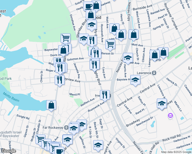 map of restaurants, bars, coffee shops, grocery stores, and more near in Inwood