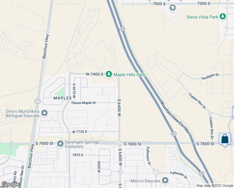 map of restaurants, bars, coffee shops, grocery stores, and more near 7503 Bridge Maple Lane in West Jordan