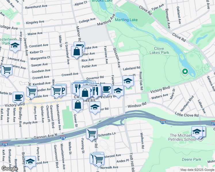 map of restaurants, bars, coffee shops, grocery stores, and more near 15 Hodges Place in Staten Island