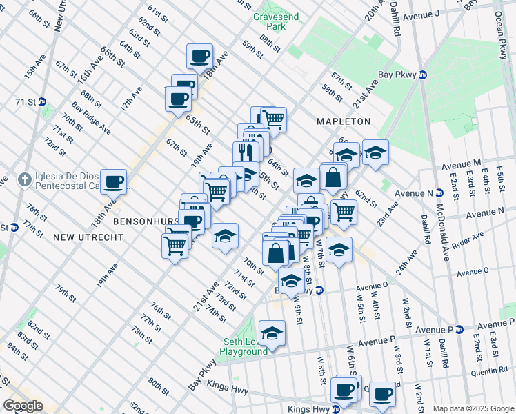 map of restaurants, bars, coffee shops, grocery stores, and more near 2061 68th Street in Brooklyn
