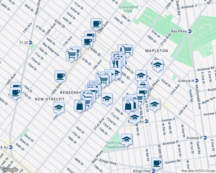 map of restaurants, bars, coffee shops, grocery stores, and more near 2023 Bay Ridge Avenue in Brooklyn