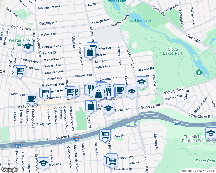 map of restaurants, bars, coffee shops, grocery stores, and more near 98 Beechwood Place in Staten Island