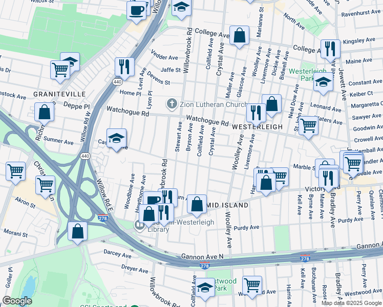 map of restaurants, bars, coffee shops, grocery stores, and more near 293 Collfield Avenue in Staten Island