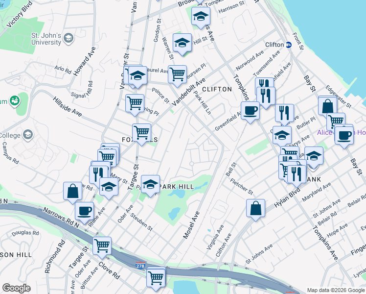 map of restaurants, bars, coffee shops, grocery stores, and more near 91 Long Pond Lane in Staten Island