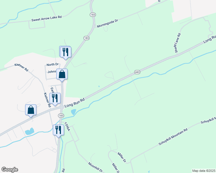 map of restaurants, bars, coffee shops, grocery stores, and more near 1777 Long Run Road in Schuylkill Haven