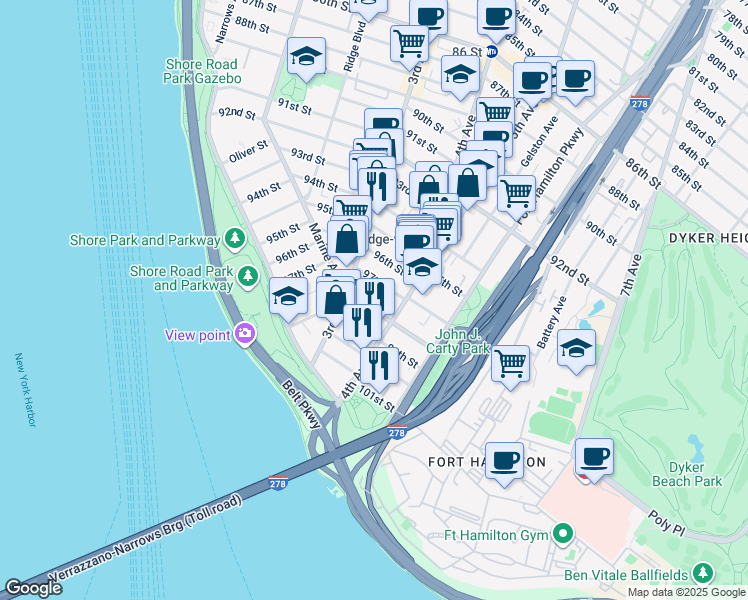 map of restaurants, bars, coffee shops, grocery stores, and more near 329 Marine Avenue in Brooklyn