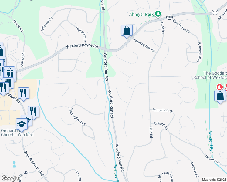 map of restaurants, bars, coffee shops, grocery stores, and more near 2133 Huntington Court North in Wexford