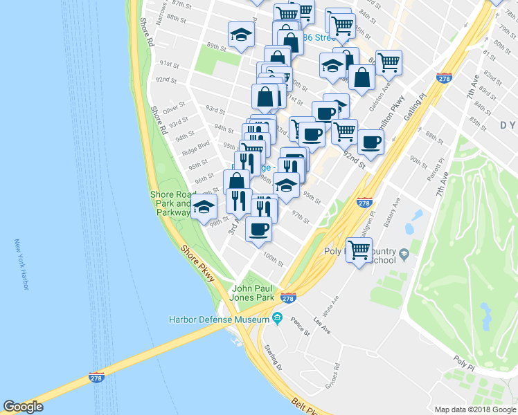 map of restaurants, bars, coffee shops, grocery stores, and more near 323 Marine Avenue in Brooklyn