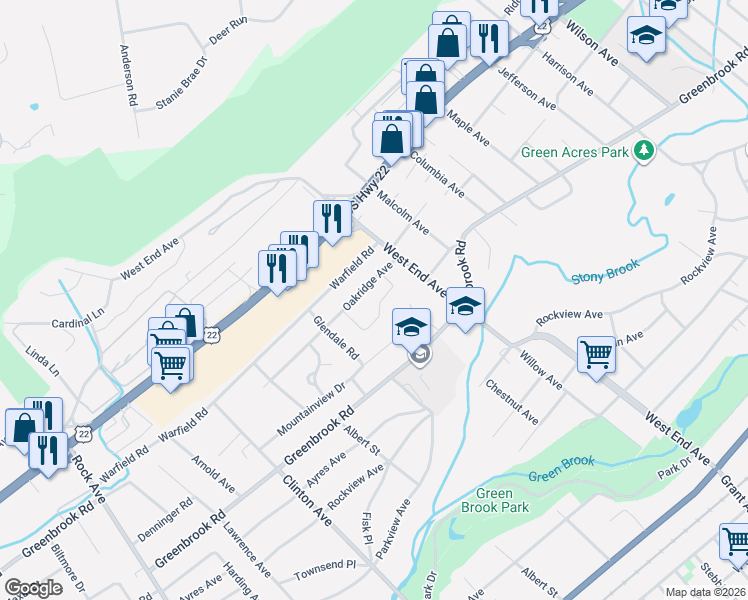 map of restaurants, bars, coffee shops, grocery stores, and more near 426 Oakridge Avenue in North Plainfield