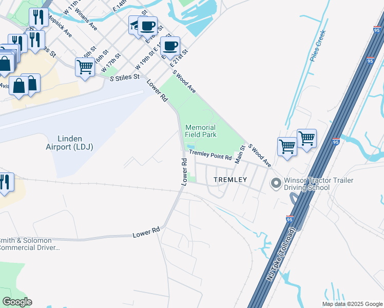 map of restaurants, bars, coffee shops, grocery stores, and more near in Linden