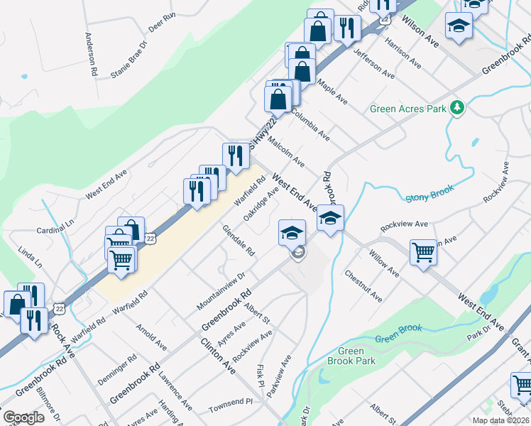 map of restaurants, bars, coffee shops, grocery stores, and more near 426 Oakridge Avenue in North Plainfield