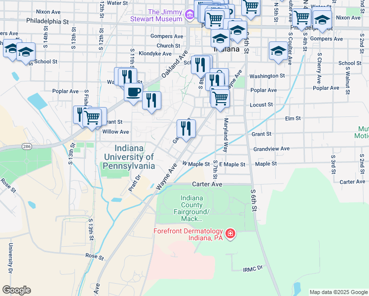map of restaurants, bars, coffee shops, grocery stores, and more near 925 Garman Avenue in Indiana