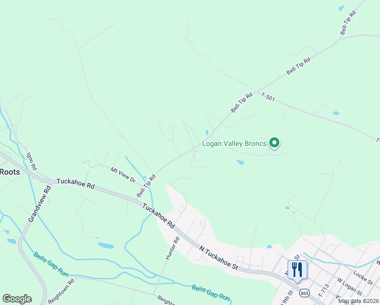 map of restaurants, bars, coffee shops, grocery stores, and more near 239-309 Bell-Tip Road in Tyrone