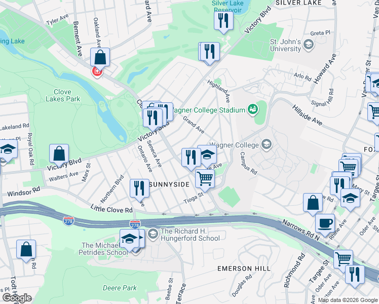 map of restaurants, bars, coffee shops, grocery stores, and more near 146 Dudley Avenue in Staten Island