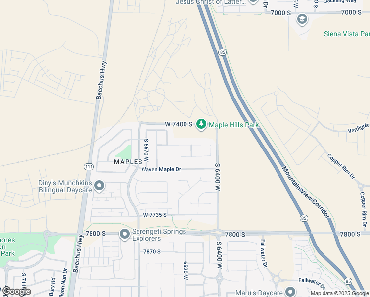map of restaurants, bars, coffee shops, grocery stores, and more near 6523 Bridge Maple Lane in West Jordan
