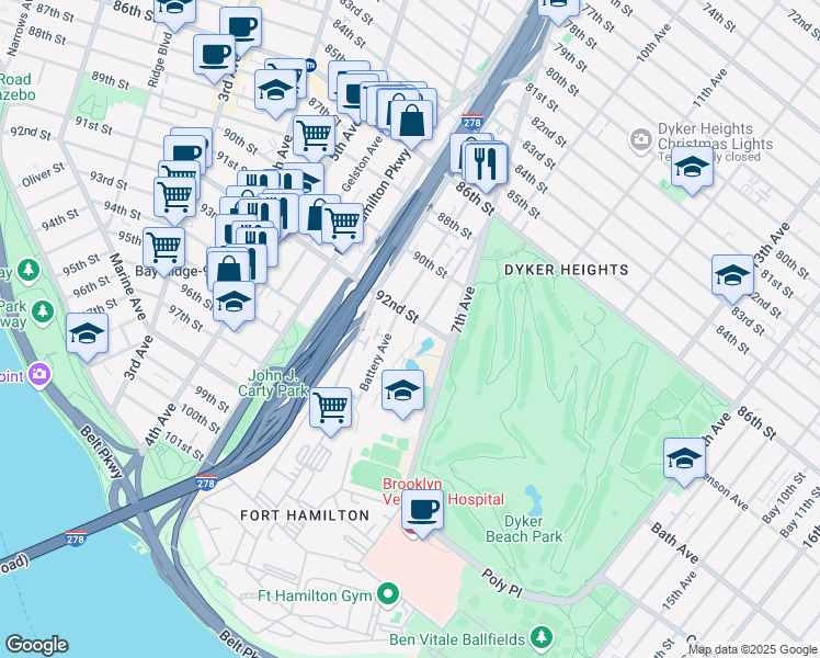 map of restaurants, bars, coffee shops, grocery stores, and more near 670 92nd Street in Brooklyn