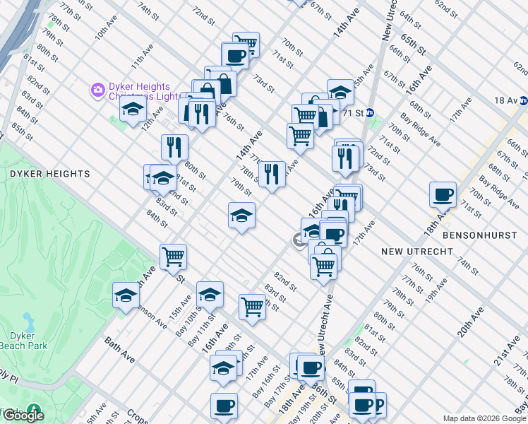map of restaurants, bars, coffee shops, grocery stores, and more near 7824 15th Avenue in Brooklyn