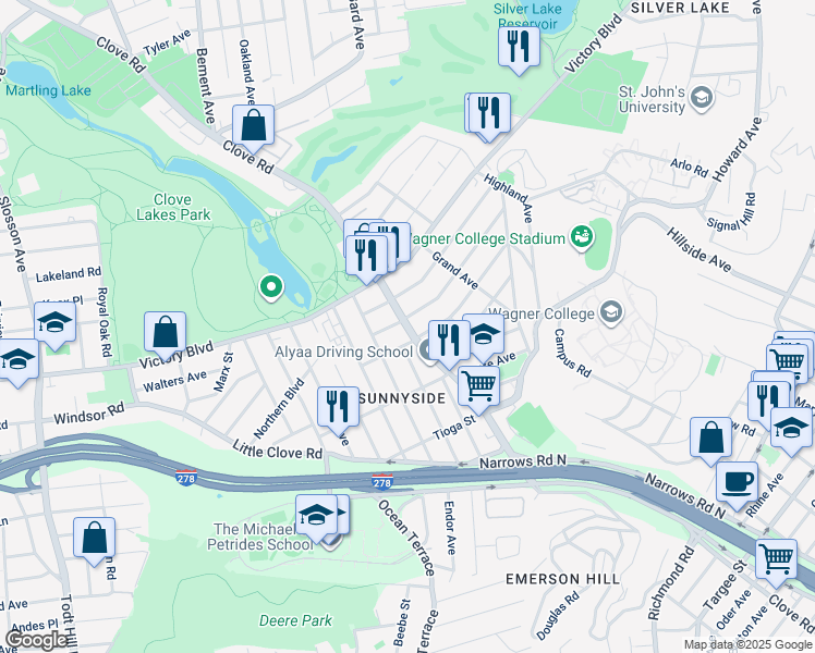 map of restaurants, bars, coffee shops, grocery stores, and more near in Staten Island