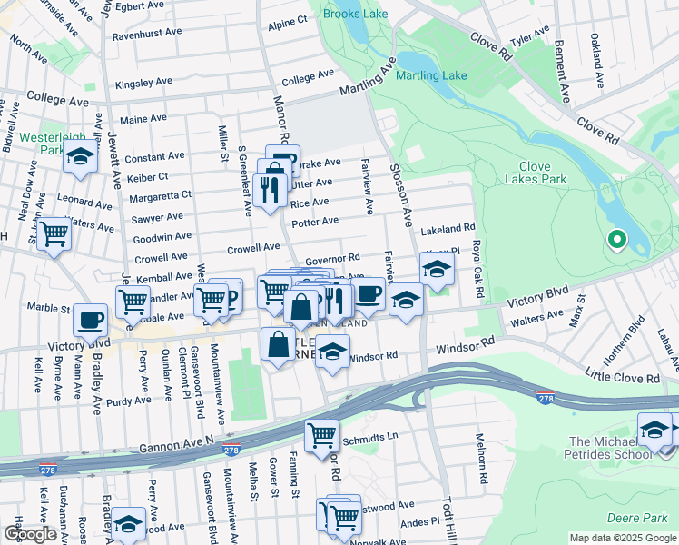 map of restaurants, bars, coffee shops, grocery stores, and more near 63 Governor Road in Staten Island