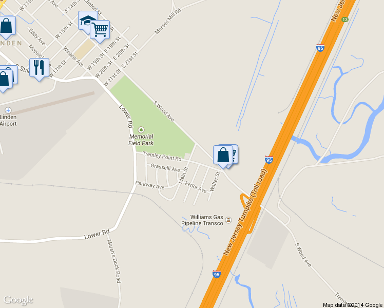 map of restaurants, bars, coffee shops, grocery stores, and more near 3004 South Wood Avenue in Linden