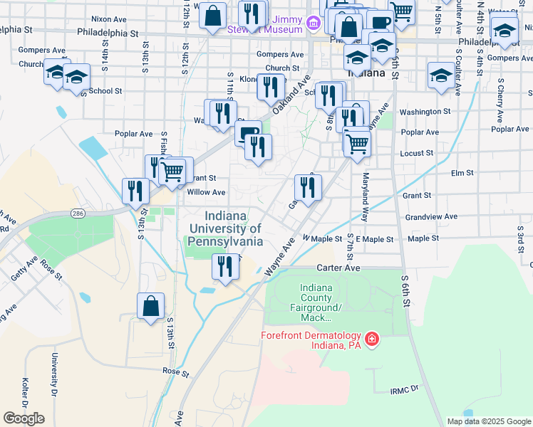 map of restaurants, bars, coffee shops, grocery stores, and more near 898 West Maple Street in Indiana