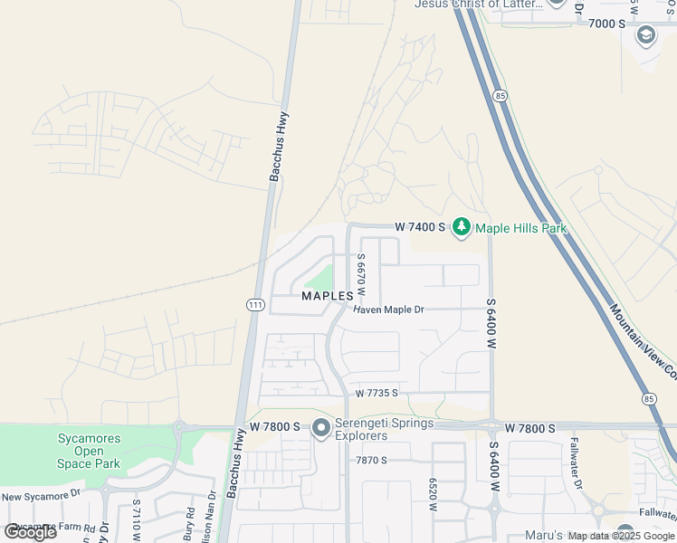 map of restaurants, bars, coffee shops, grocery stores, and more near 7489 Valley Maple Drive in West Jordan
