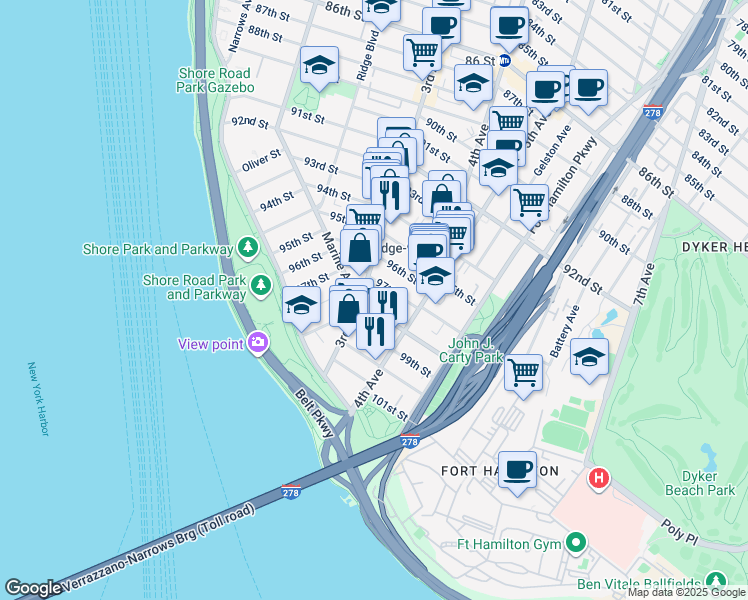 map of restaurants, bars, coffee shops, grocery stores, and more near 311 Marine Avenue in Brooklyn